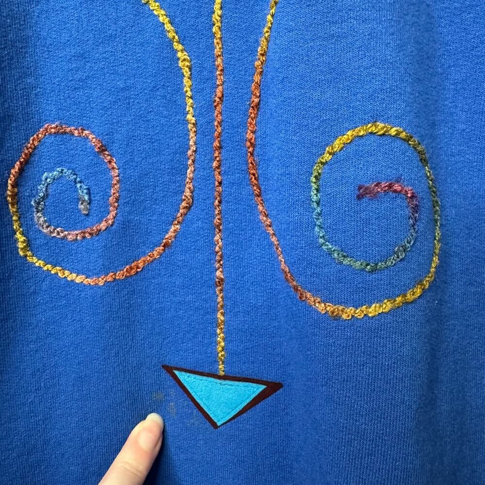 XXL VTG Nu Views Blue Embroidered Cardigan USA Made Artsy Boho Lagenlook Folksy - Picture 8 of 10
